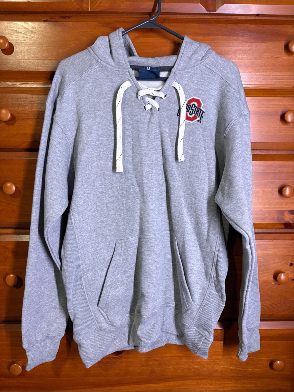 Grey Lace-Up Hoodie with Ohio State Logo - Men's Sweatshirt
